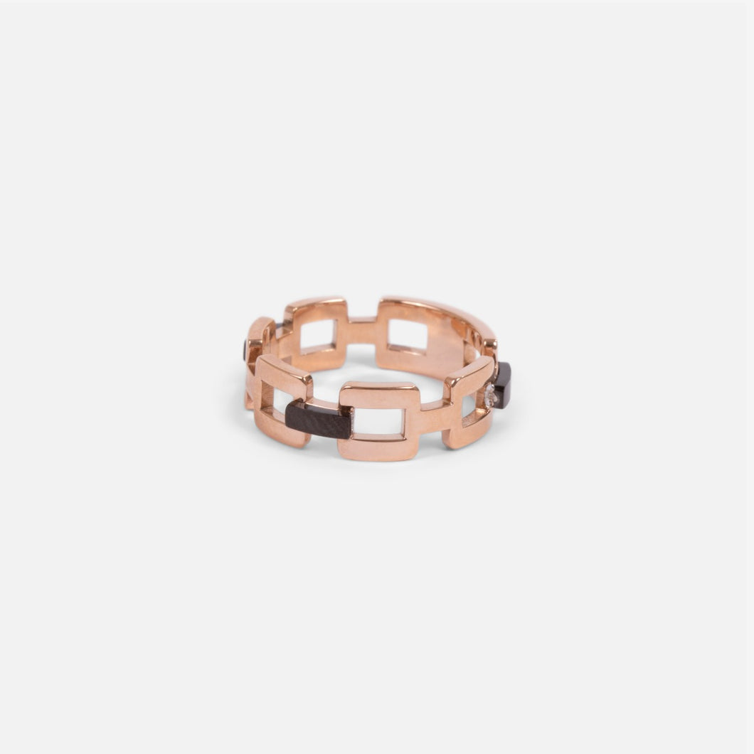 Black and rose gold ring in stainless steel with straight links   
