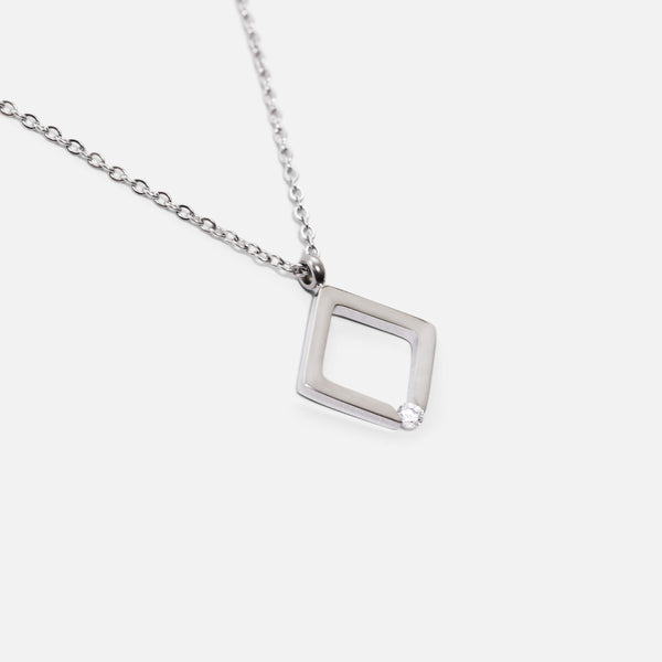 Load image into Gallery viewer, Stainless steel pendant with lozenge charm and cubic zirconia

