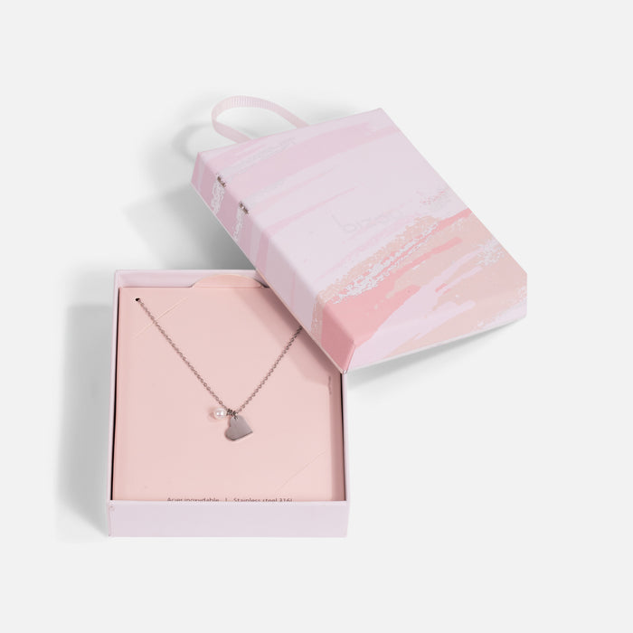 Pendentif argenté coeur et perle en acier inoxydable