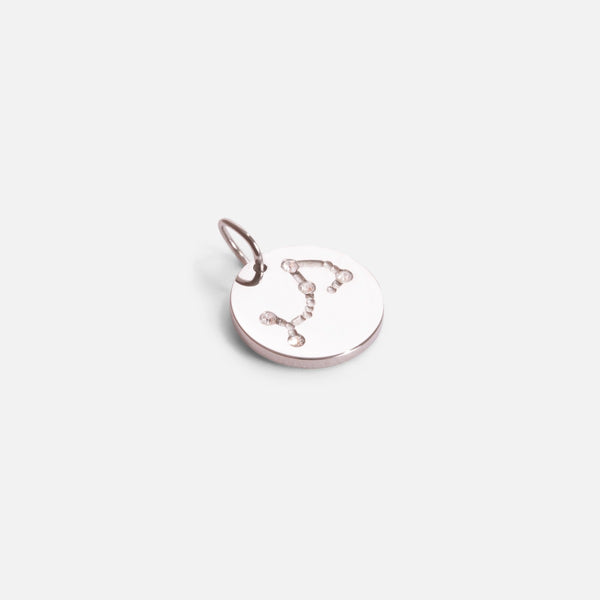 Load image into Gallery viewer, Small silvered charm engraved with the zodiac constellation &quot;scorpio&quot;
