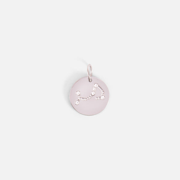 Load image into Gallery viewer, Small silvered charm engraved with the zodiac constellation &quot;scorpio&quot;
