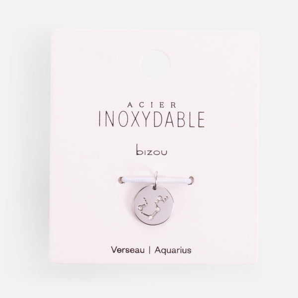 Load image into Gallery viewer, Small silvered charm engraved with the zodiac constellation &quot;aquarius&quot;
