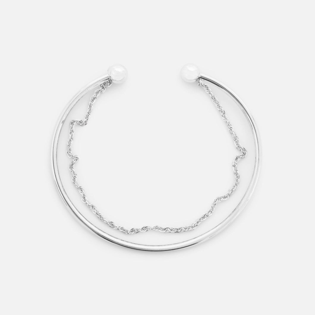 Flexible silver stainless steel bangle bracelet with singapore chain