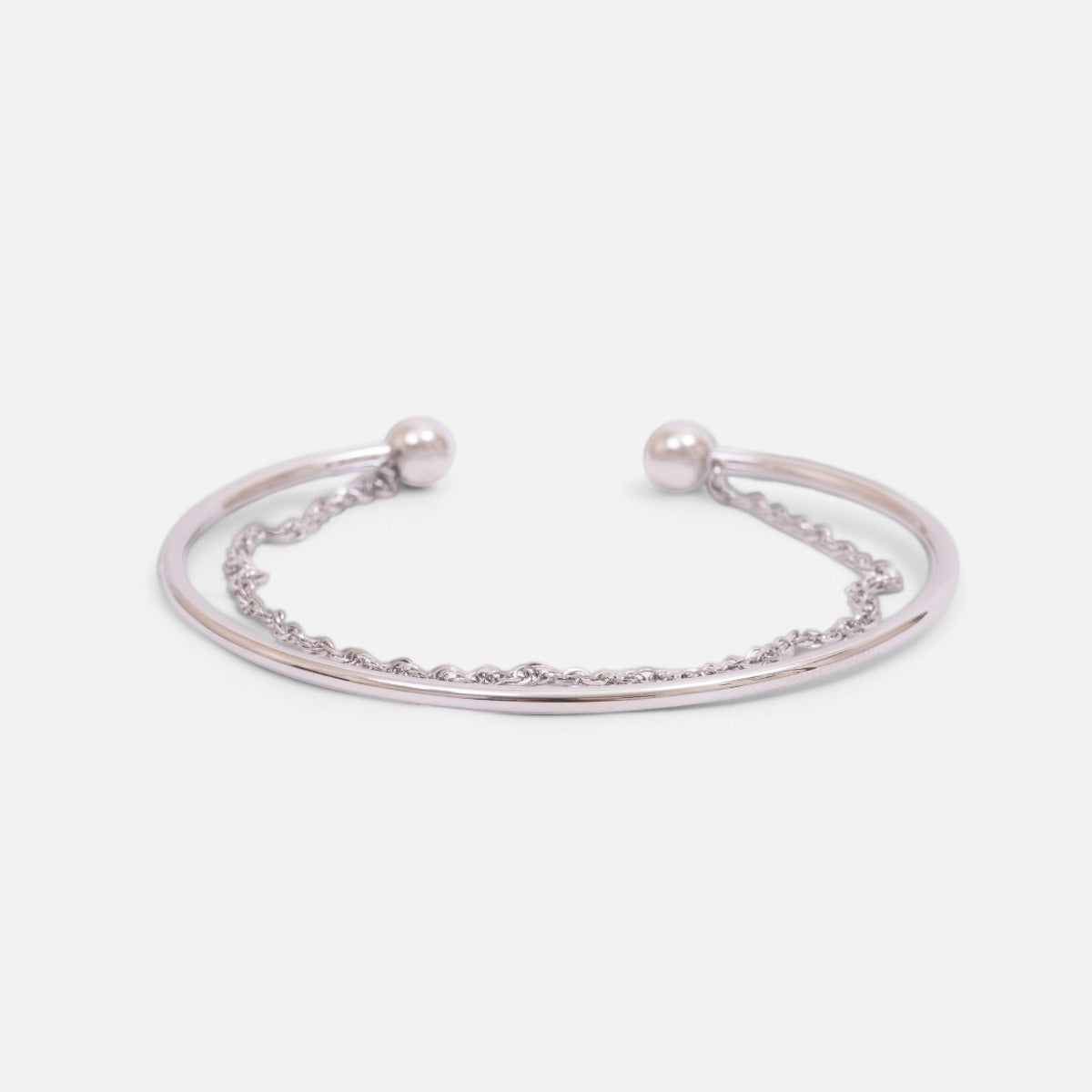 Flexible silver stainless steel bangle bracelet with singapore chain