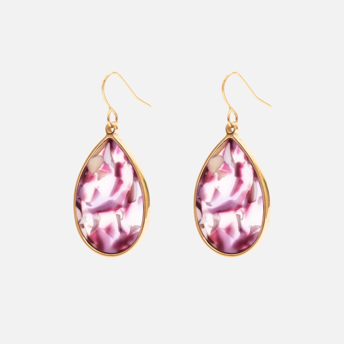 Boucles d’oreilles pendantes en forme de goute effet terrazzo mauve en acier inoxydable