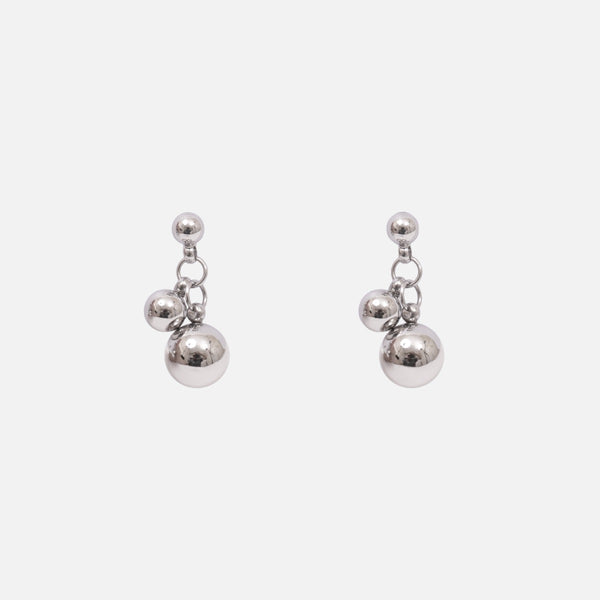 Charger l&#39;image dans la galerie, Petites boucles d’oreilles fixes avec trois perles argentées en acier inoxydable
