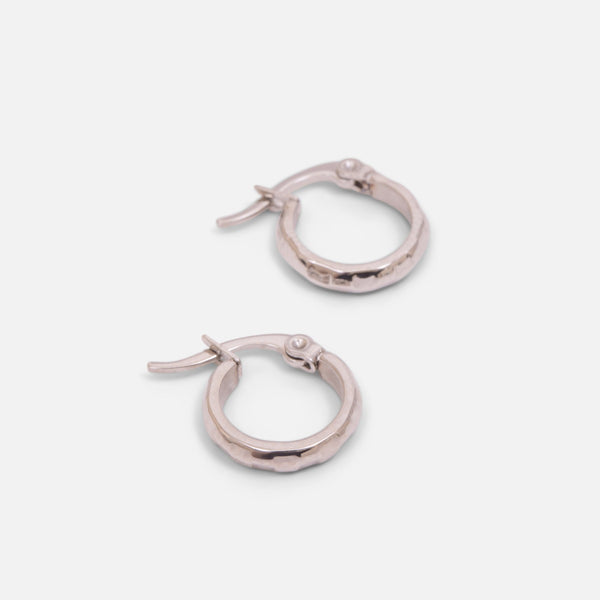 Load image into Gallery viewer, Small silver textured stainless steel hoop earrings
