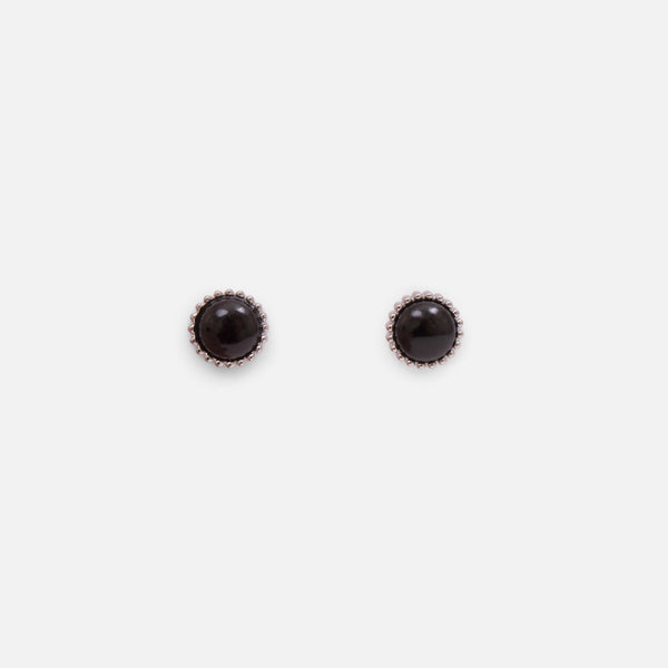 Charger l&#39;image dans la galerie, Boucles d’oreilles noires fixes avec contour en perles argentées en acier inoxydable
