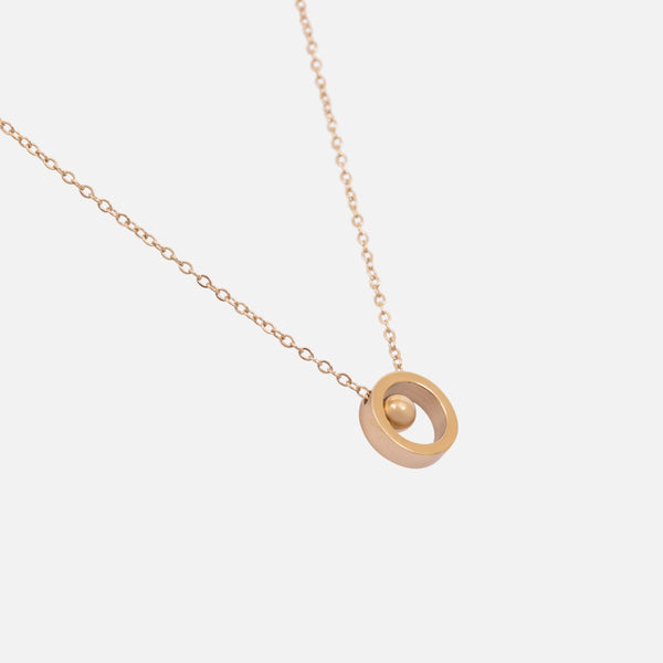 Load image into Gallery viewer, Golden stainless steel necklace with small round charm and bead
