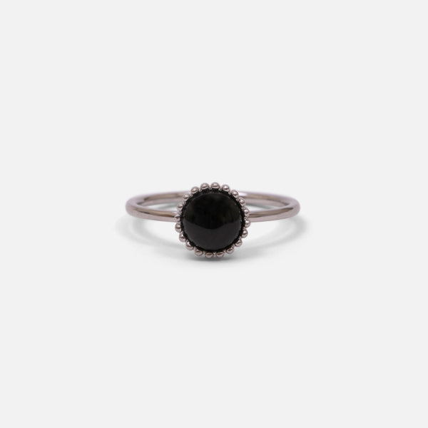 Load image into Gallery viewer, Set of two silver stainless steel rings with a black stone and silver pearls
