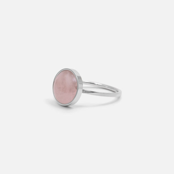 Load image into Gallery viewer, Silver stainless steel ring with pale pink mother-of-pearl round stone
