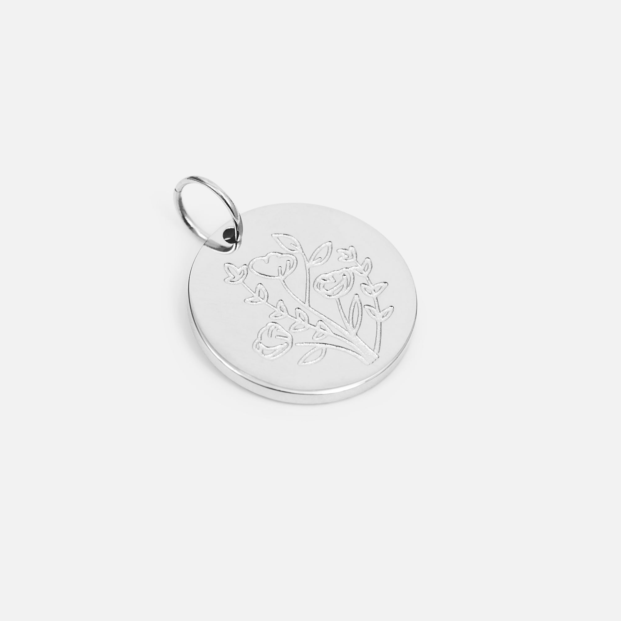 Small symbolic silvered charm engraved "flower bouquet"