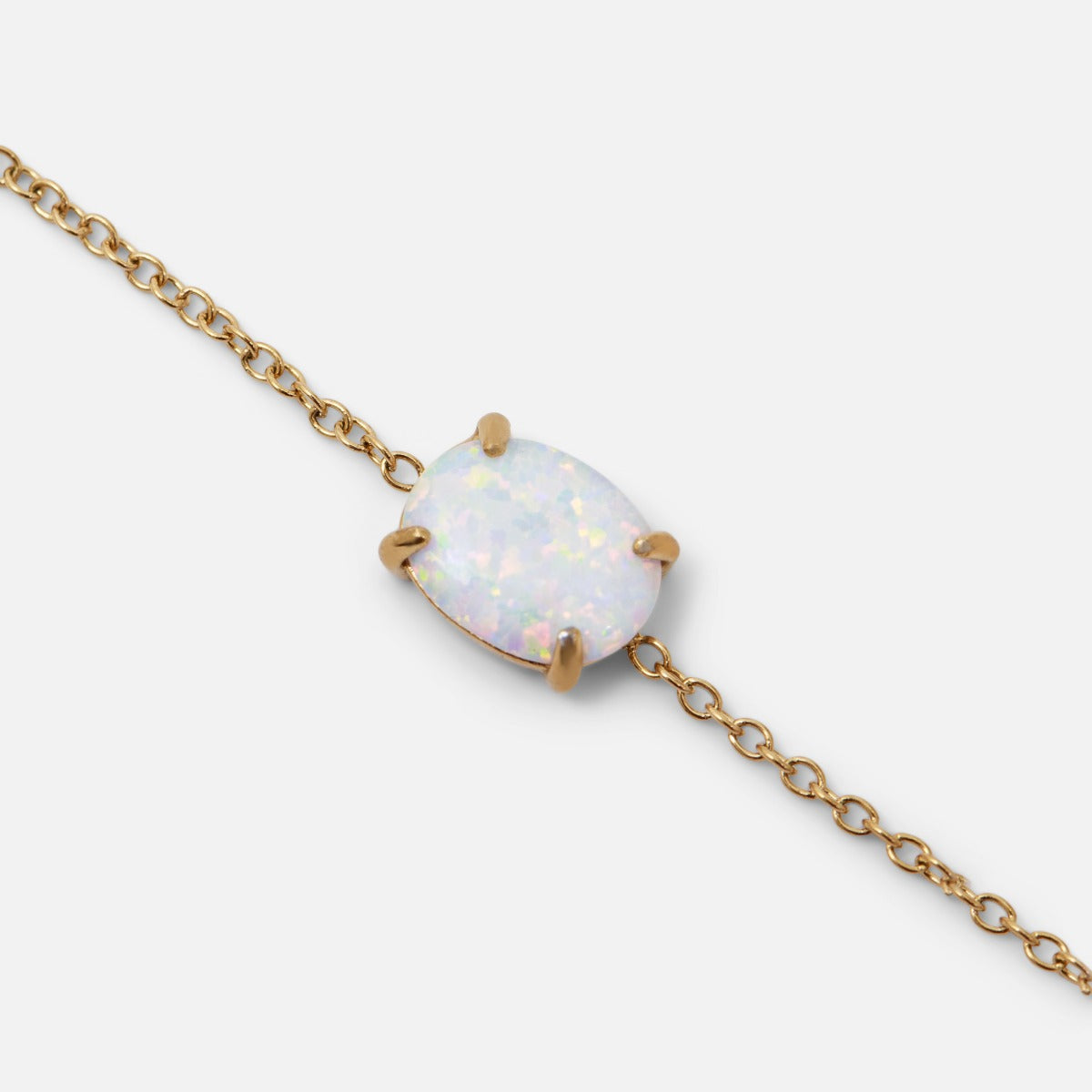 Stainless steel gold bracelet with opal stone effect charm