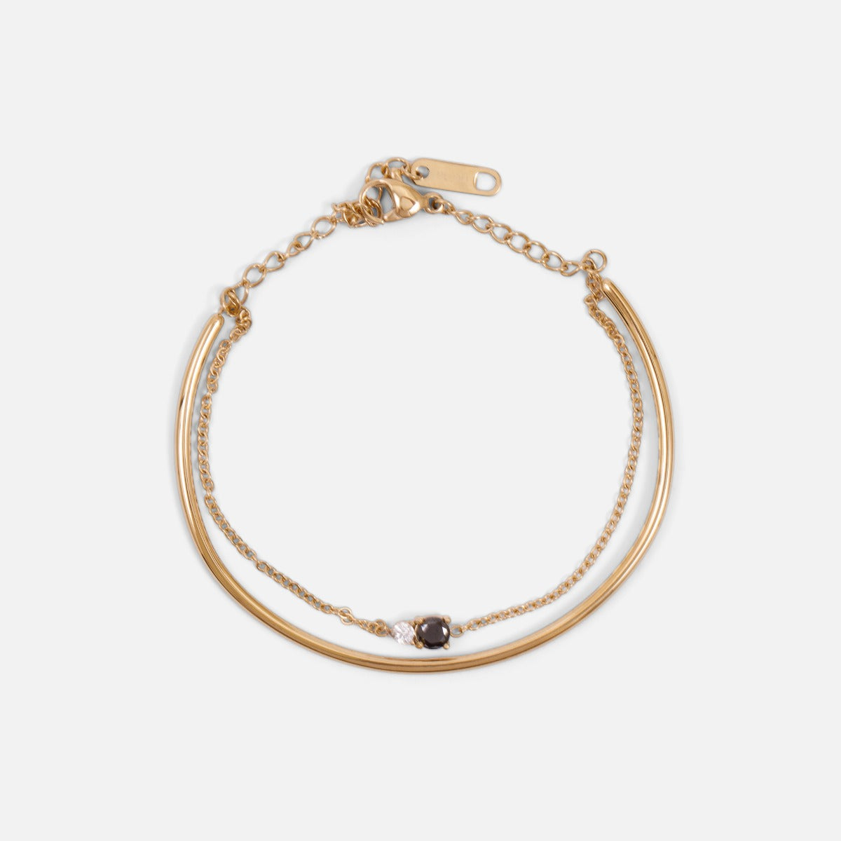 Gold double chain stainless steel bracelet with cubic zirconia