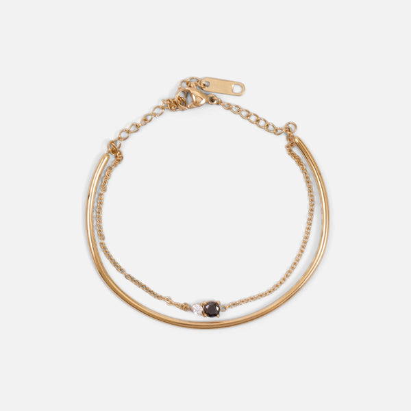 Load image into Gallery viewer, Gold double chain stainless steel bracelet with cubic zirconia
