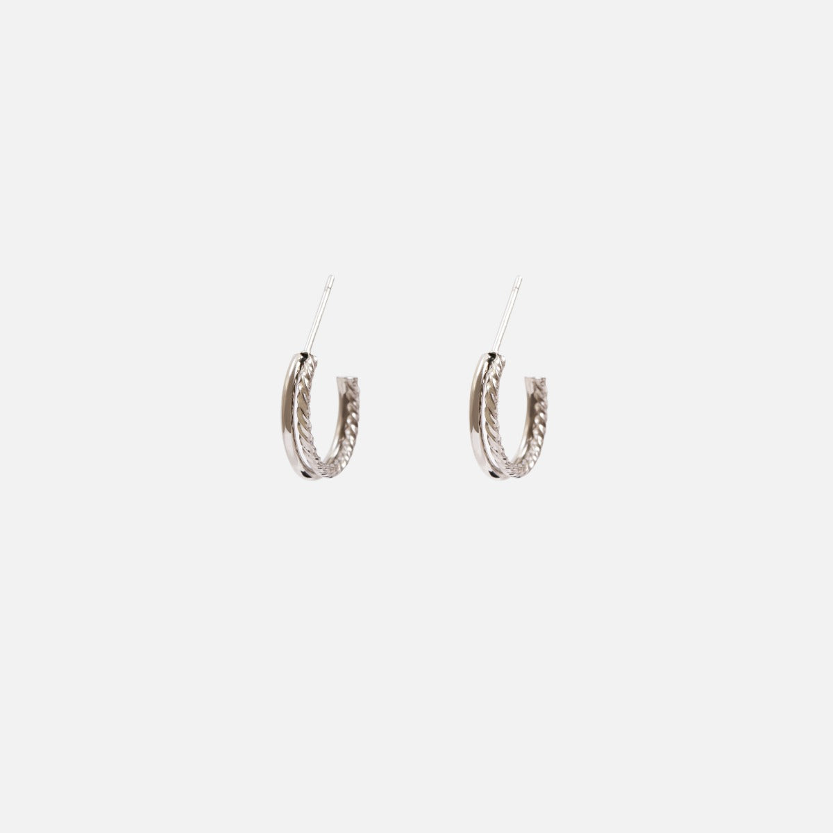 Double silvered stainless steel hoops earrings