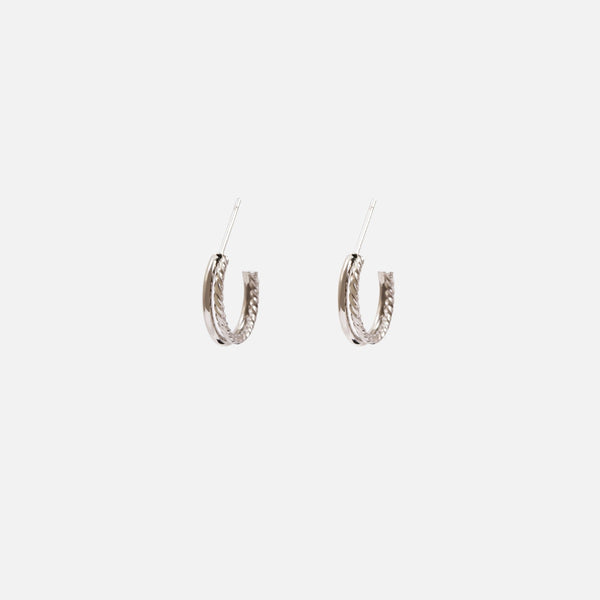 Load image into Gallery viewer, Double silvered stainless steel hoops earrings
