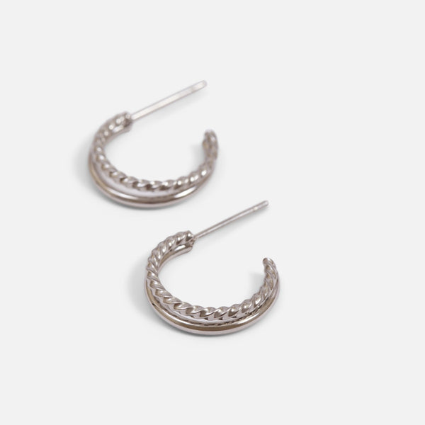 Charger l&#39;image dans la galerie, Boucles d’oreilles anneaux double argentés en acier inoxydable
