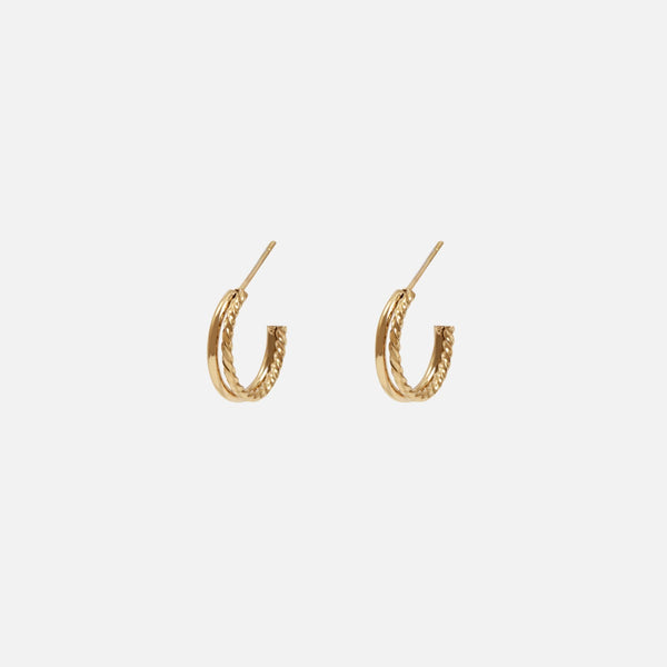 Load image into Gallery viewer, Double stainless steel golden hoops earrings
