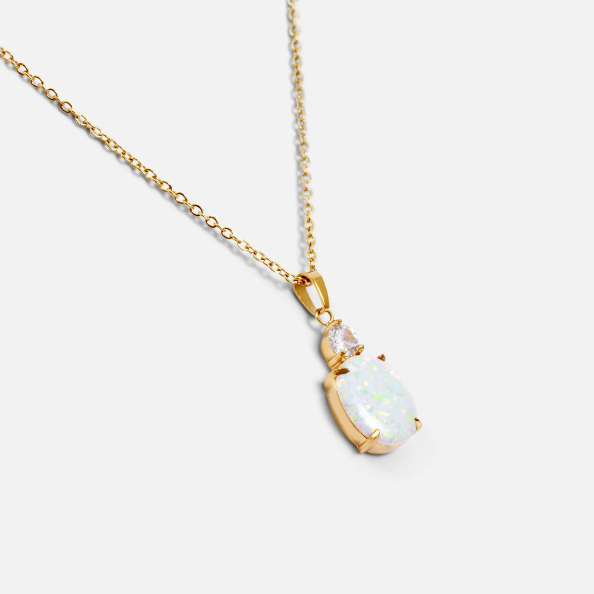 Golden stainless steel necklace and opal stone effect