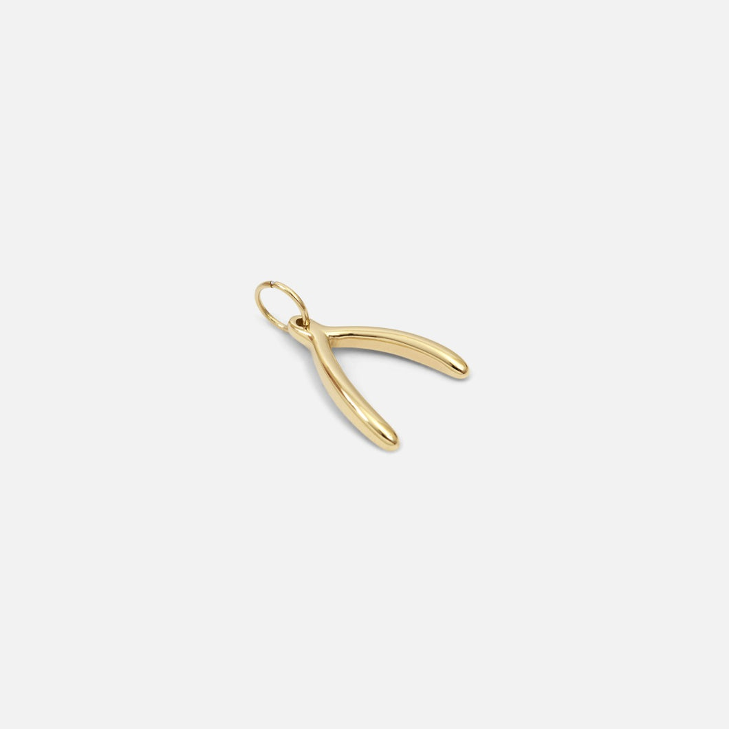 Small golden wishbone charm