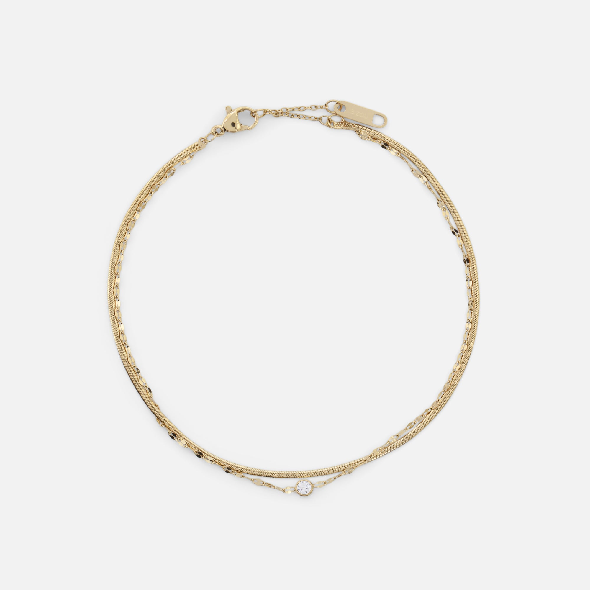 Stainless steel golden ankle chain with stone and snake chain