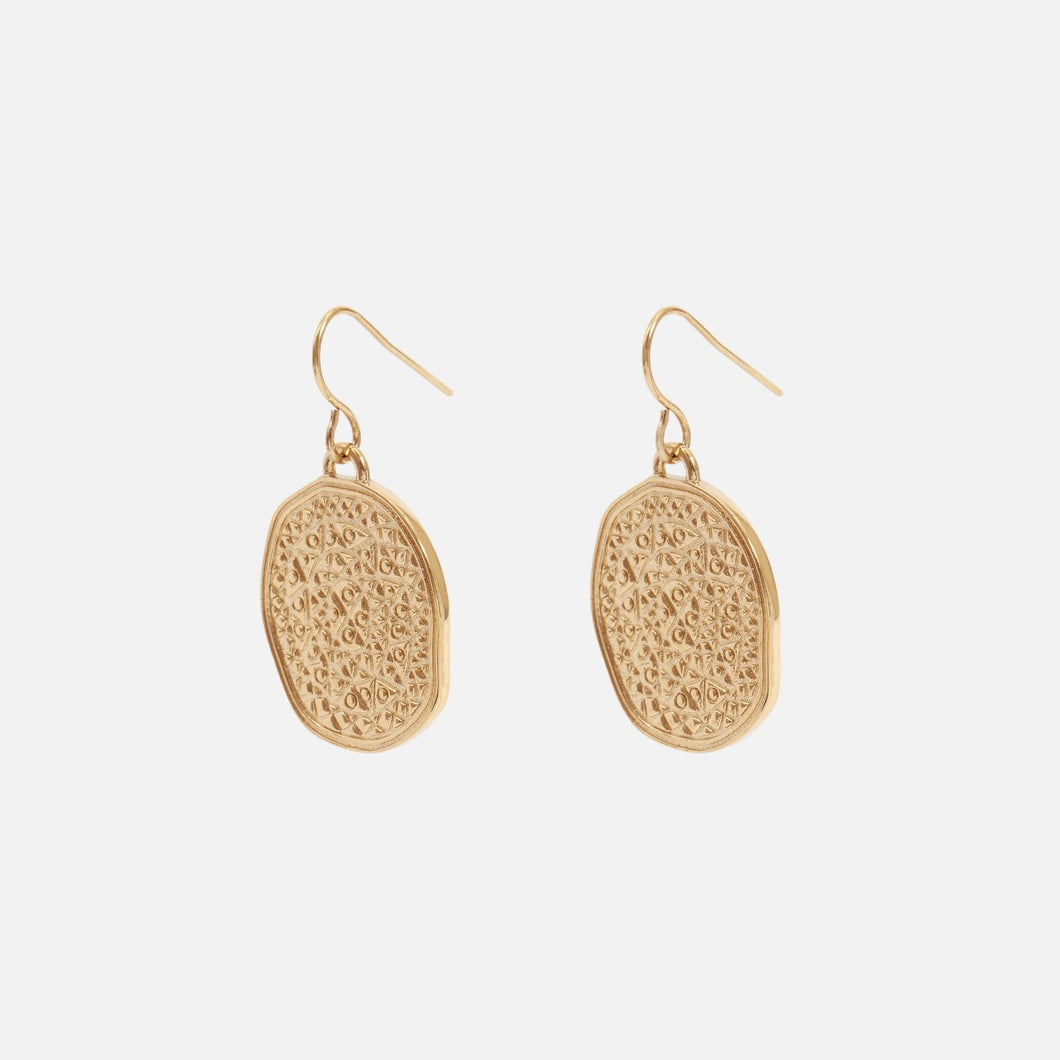 Golden stainless steel earrings with medallion