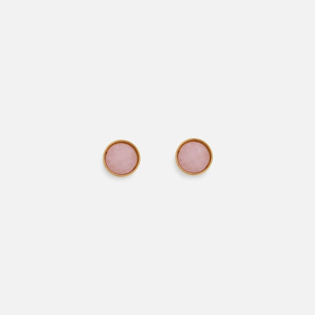 Boucles d’oreilles roses fixes avec contour doré en acier inoxydable