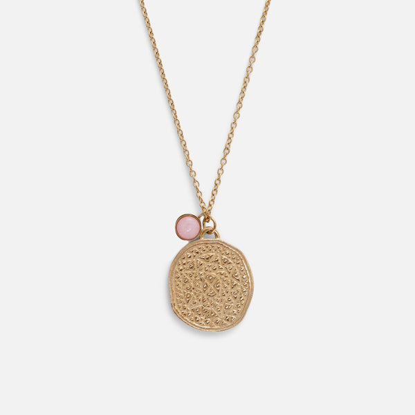 Load image into Gallery viewer, Golden necklace with medallion and pink stone
