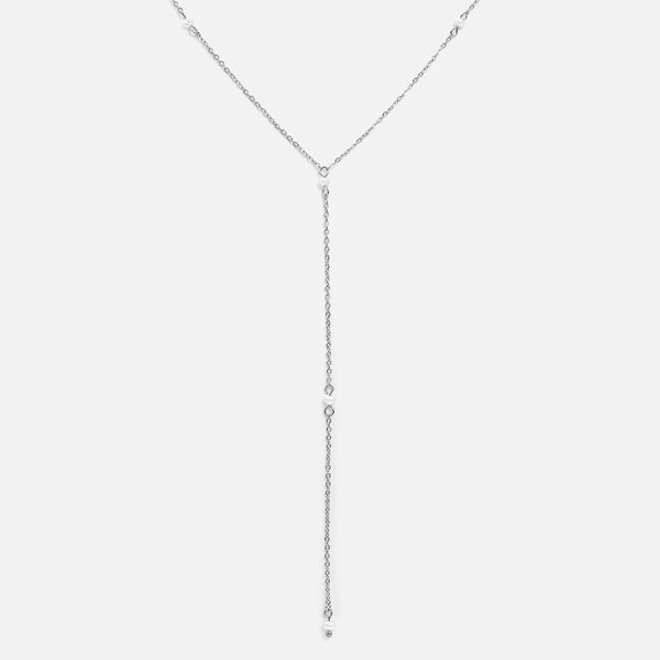 Load image into Gallery viewer, Silvered necklace with pearls insertions and long pendant
