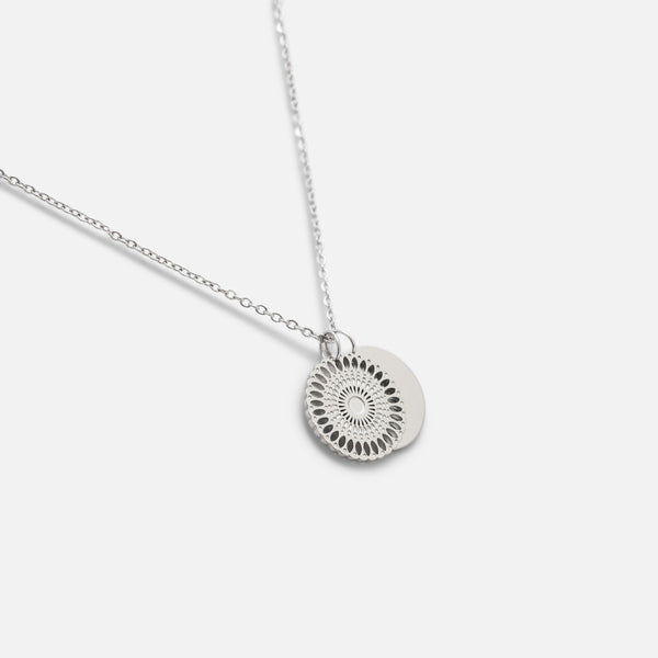 Load image into Gallery viewer, Stainless steel silver pendant with circle and filigree charms
