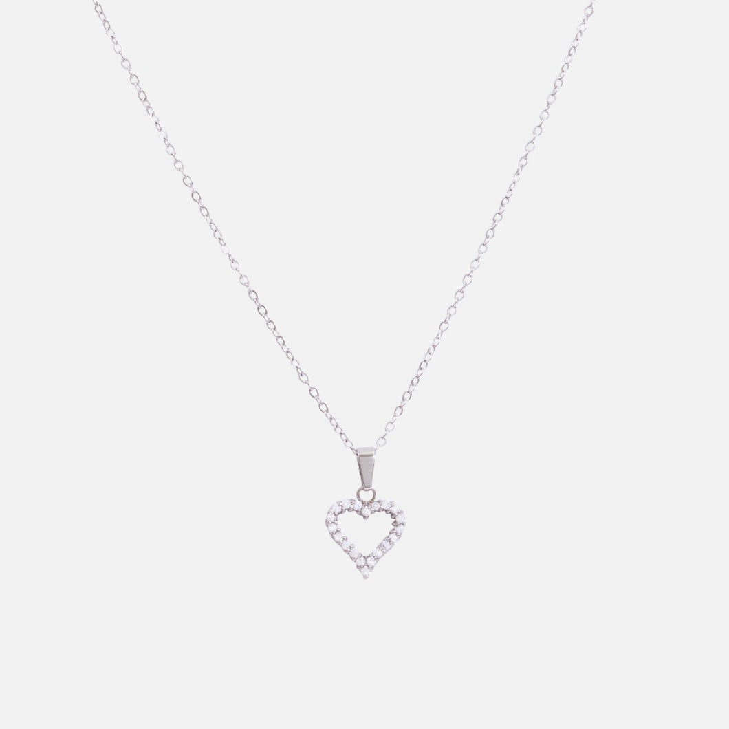 Stainless steel pendant with heart and cubic zirconia