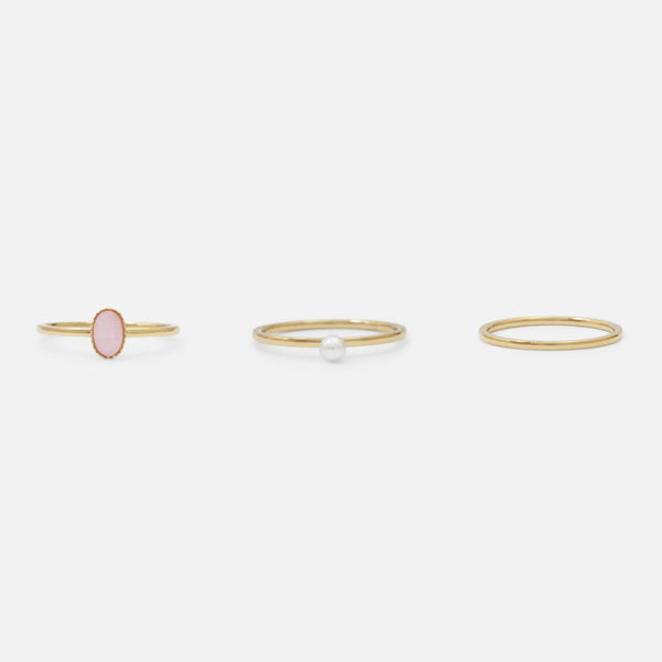 Load image into Gallery viewer, Set of golden stainless steel rings with pink stone and pearl
