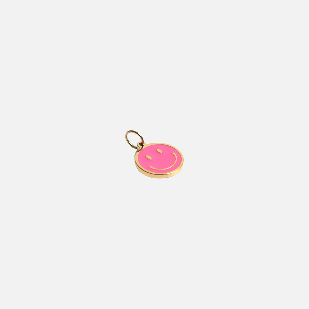 Pink epoxy smiley charm in stainless steel