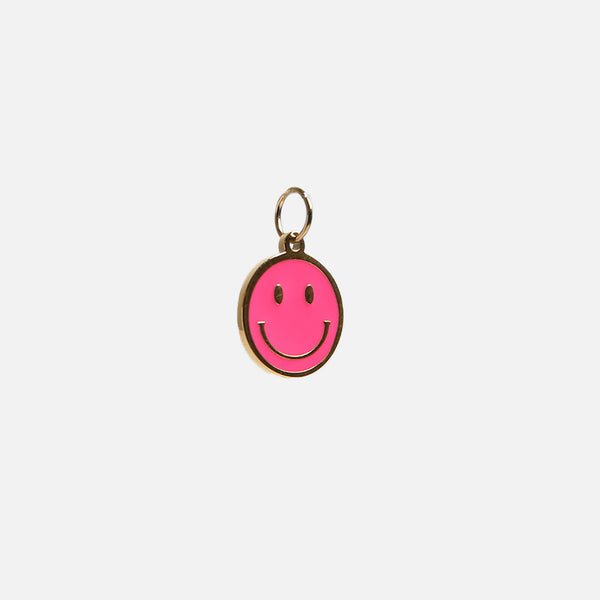 Load image into Gallery viewer, Pink epoxy smiley charm in stainless steel
