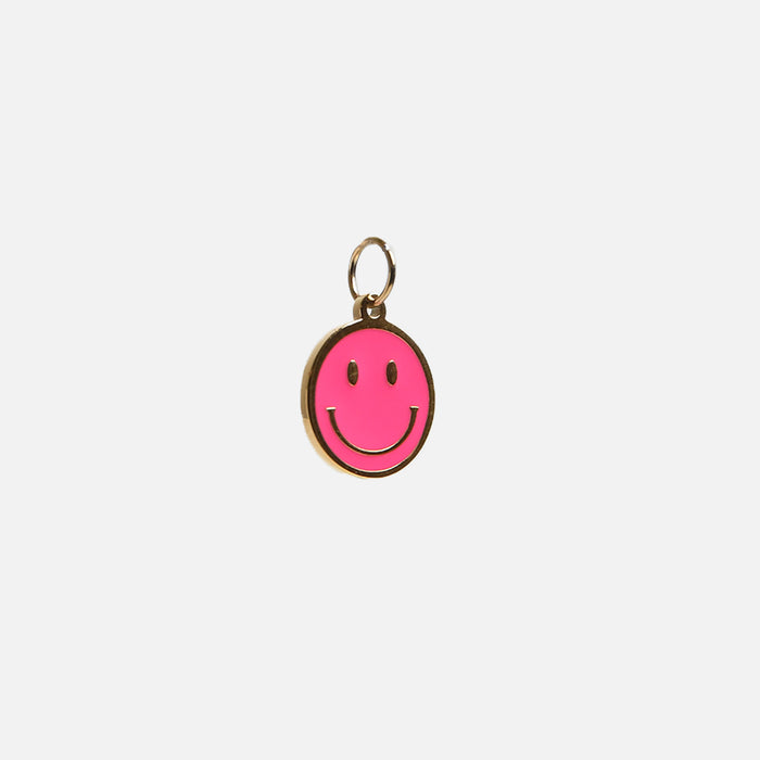 Breloque bonhomme sourire époxy rose en acier inoxydable