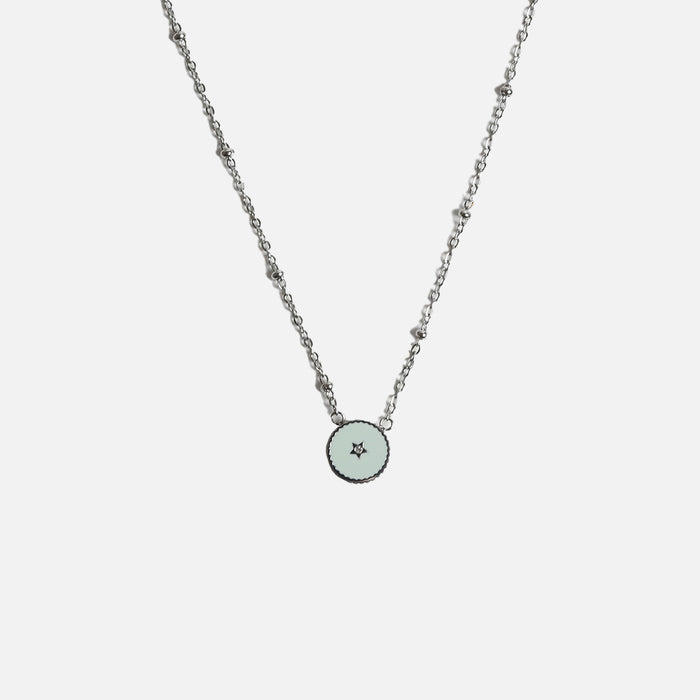 Pendentif argenté étoile et zircon en acier inoxydable