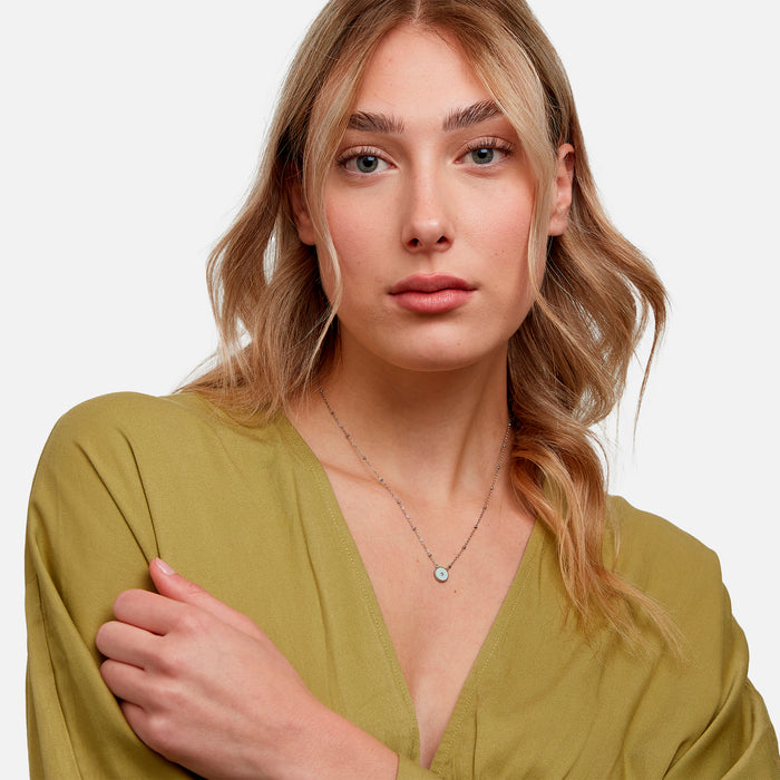 Pendentif argenté étoile et zircon en acier inoxydable