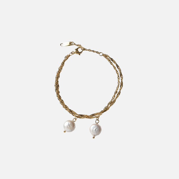 Charger l&#39;image dans la galerie, Bracelet doré avec deux breloques perles en acier inoxydable
