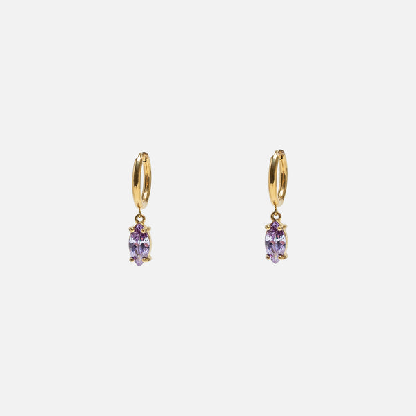 Load image into Gallery viewer, Stainless steel hoop earrings with purple stone charm
