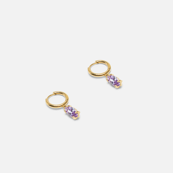 Load image into Gallery viewer, Stainless steel hoop earrings with purple stone charm
