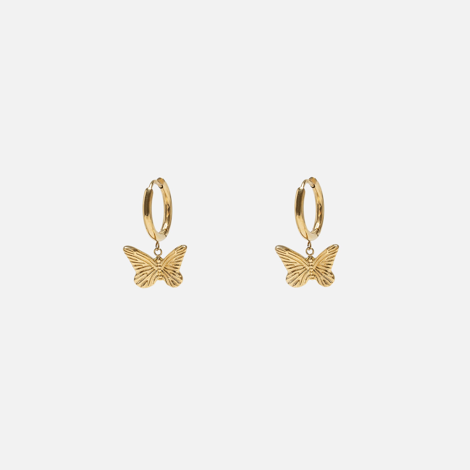 Boucles d’oreilles anneaux dorés avec papillon en acier inoxydable