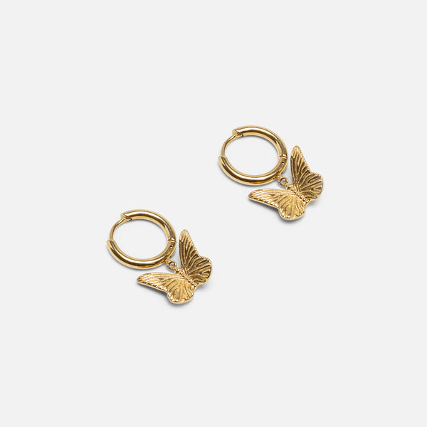 Charger l&#39;image dans la galerie, Boucles d’oreilles anneaux dorés avec papillon en acier inoxydable
