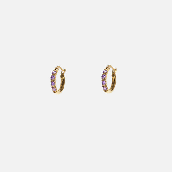 Charger l&#39;image dans la galerie, Boucles d’oreilles anneaux dorés avec pierres violettes en acier inoxydable
