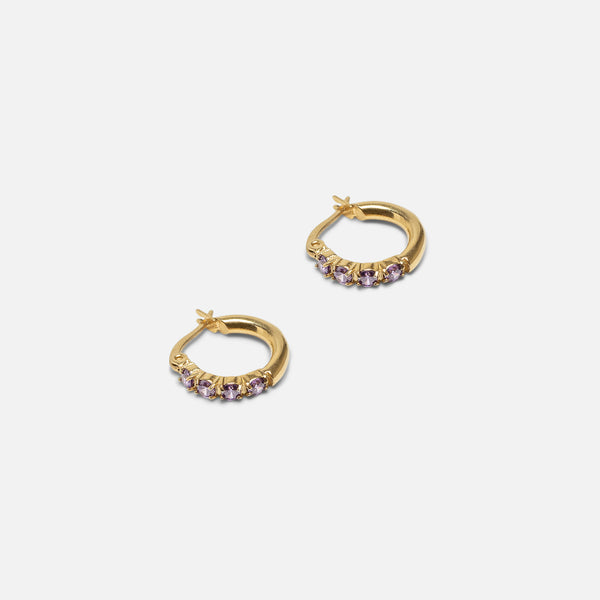 Charger l&#39;image dans la galerie, Boucles d’oreilles anneaux dorés avec pierres violettes en acier inoxydable

