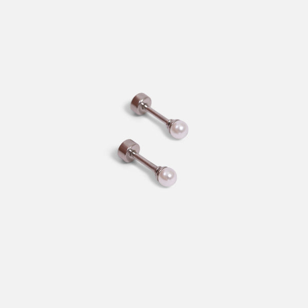 Charger l&#39;image dans la galerie, Petites boucles d’oreilles argent 3 mm en acier inoxydable avec perle
