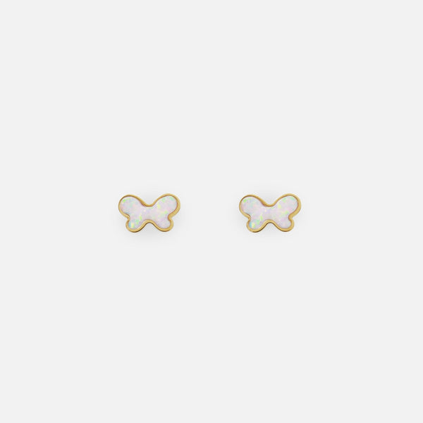 Load image into Gallery viewer, Mini golden stainless steel earrings with white butterfly
