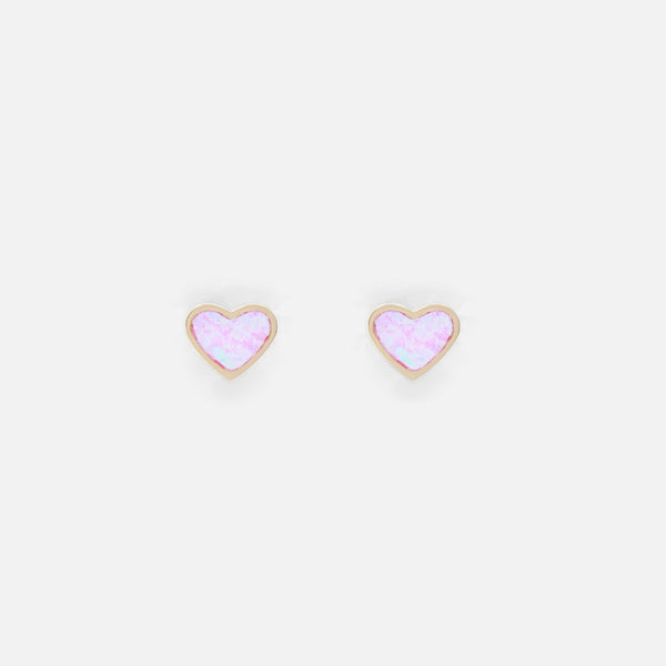 Charger l&#39;image dans la galerie, Mini boucles d’oreilles dorées nacre rose en forme de coeur en acier inoxydable
