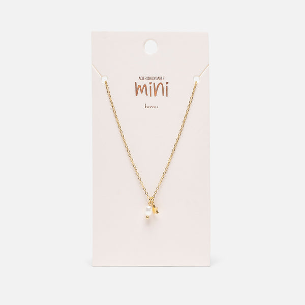 Load image into Gallery viewer, Mini golden necklace with star and pearl charms in stainless steel
