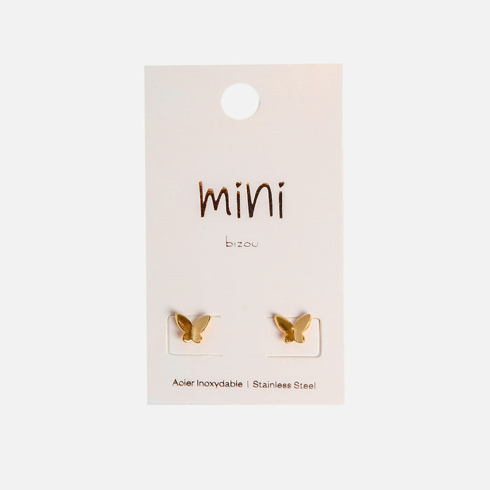 Mini boucles d'oreilles dorées fixes papillon
